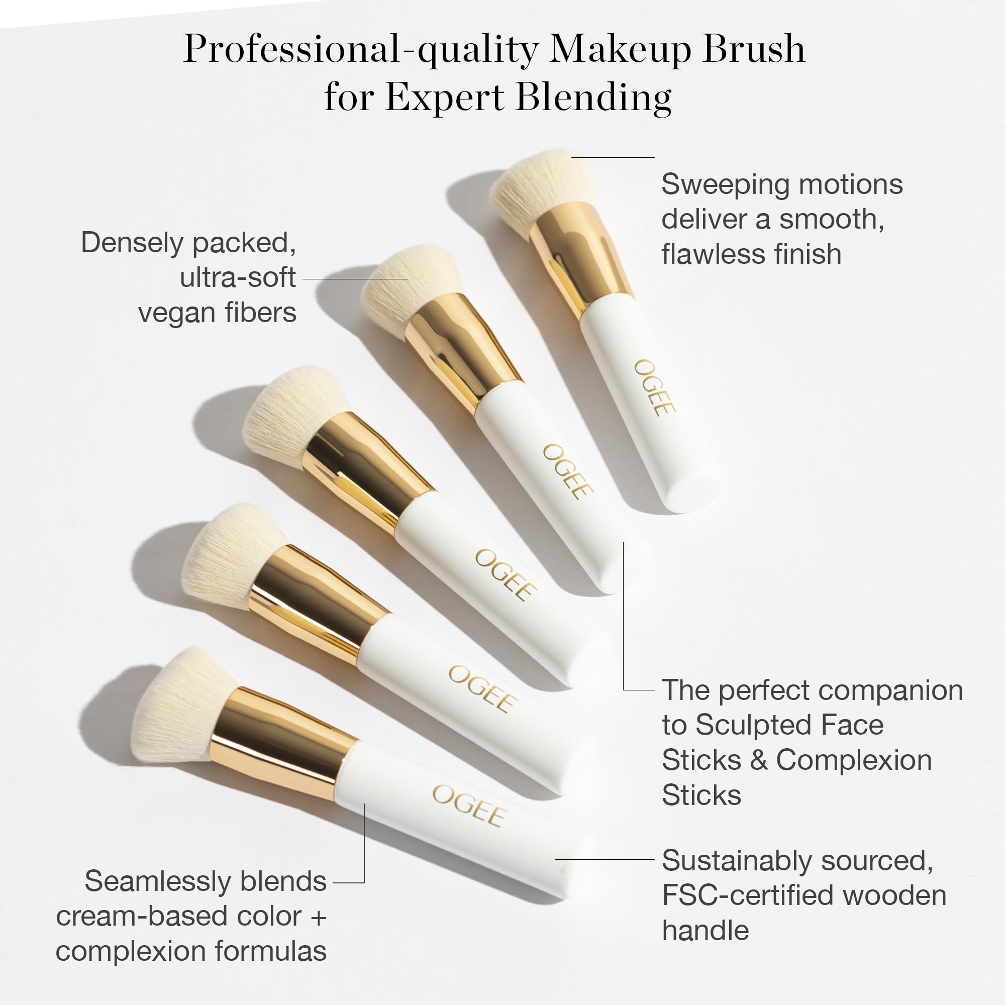 Ogee Blender Brush - Professional Quality Makeup Brush - Ultra-Soft Foundation Brush with Vegan Bristles for Flawless Makeup Application